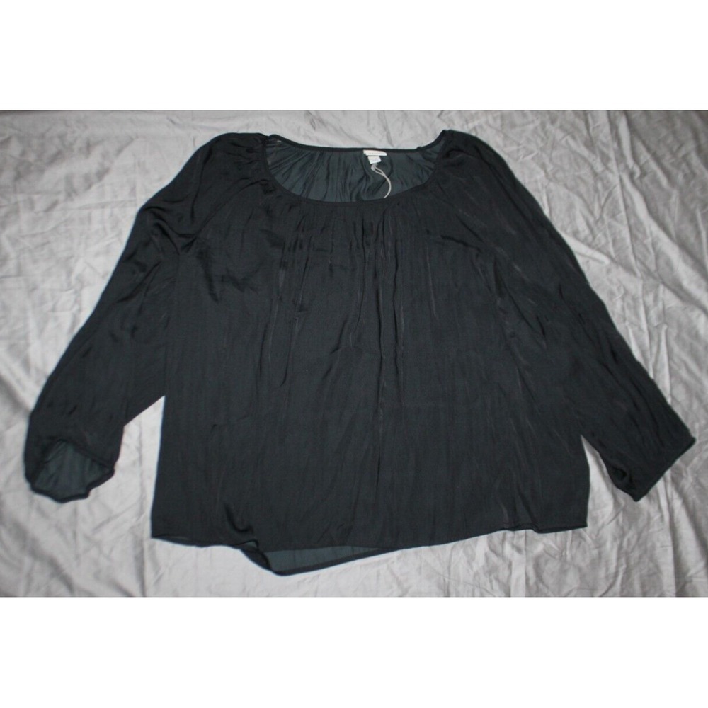 Women's Balloon Long Sleeve Femme Popover Shirt - A New Day Black XXL